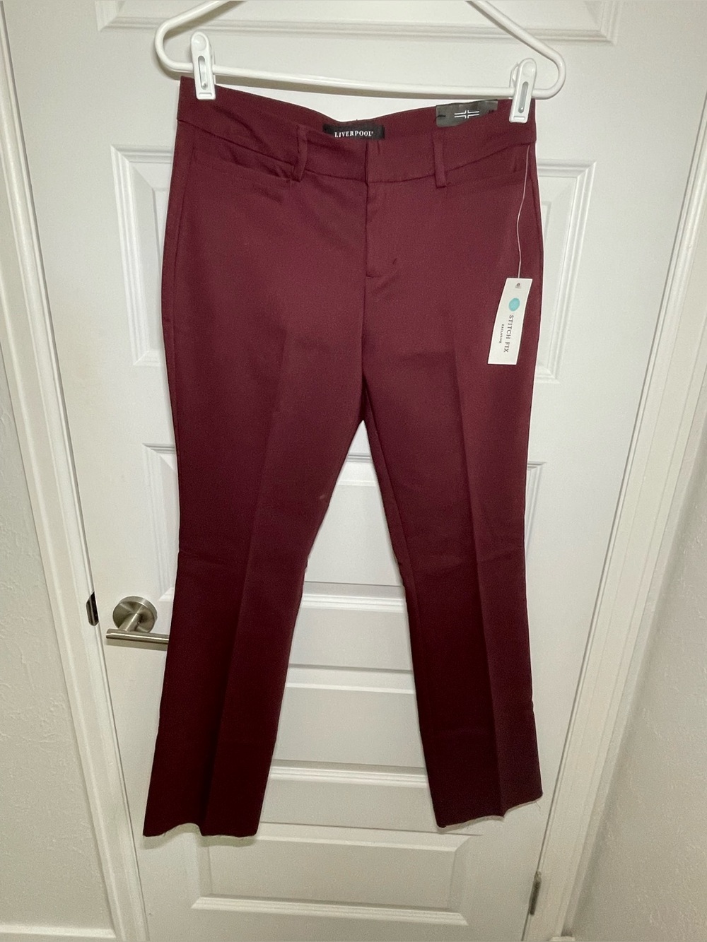 New Liverpool Harper Bootcut Womens 4/27 Pants Burgundy Raw Hem Career Work